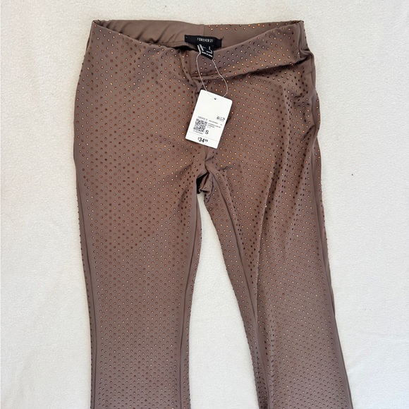 NWT Forever 21 set suit with rhinestones Brown Short Sleeve Top Pants S brown - Picture 5 of 9